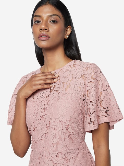Buy Wardrobe by Westside Dusty Pink Floral Lace Dress Online at best price at TataCLiQ