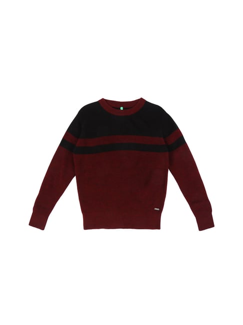 Gini & Jony Kids Maroon Striped Sweater