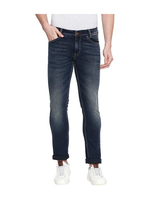 Mufti Dark Blue Solid Super Slim Fit Jeans