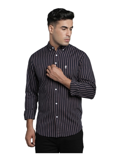 Buy Red Tape Navy & Maroon Cotton Regular Fit Striped Shirt for Mens ...