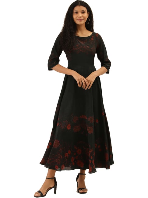 Label Ritu Kumar Black Printed Maxi Dress