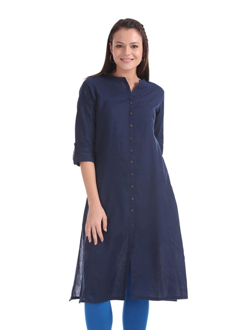 Karigari by Unlimited Navy Cotton Kurta