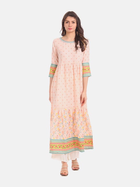 Anahi Peach Printed Kurta