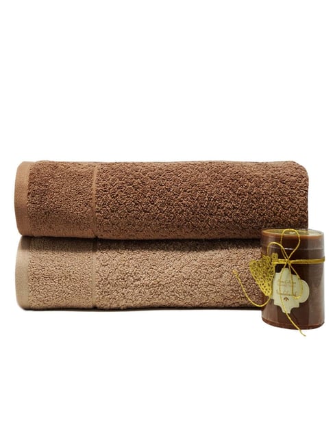 Buy Trident Aroma Brown Cotton 500 GSM Bath Towels Set of 2 at Best
