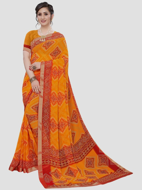 Saree Mall Orange & Maroon Printed Saree With Unstitched Blouse Price in India