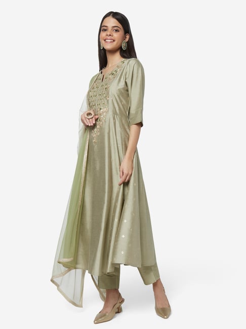 Buy Vark by Westside Sage Green Kurta, Dupatta And Ethnic Pants