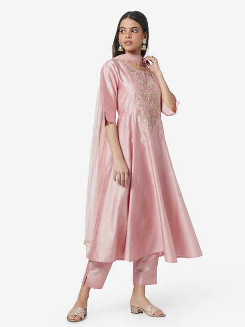 Vark by Westside Light Pink Kurta Ethnic Pants And Dupatta