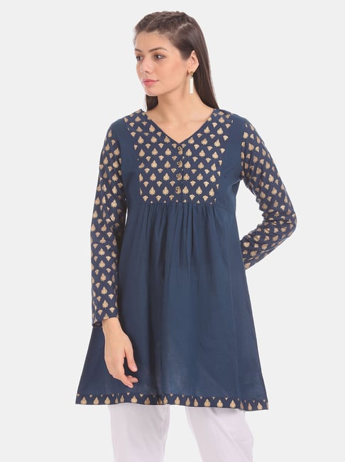 Karigari by Unlimited Navy Printed Tunic