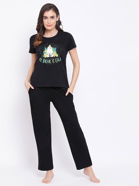 Buy Clovia Black Printed Pajamas for Women Online @ Tata CLiQ