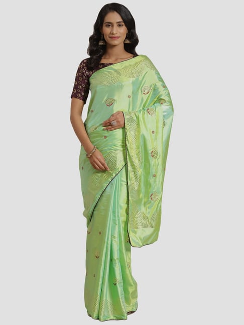 Buy Bewitching Green Embroidered Cotton Reception Wear Saree - Zeel Clothing