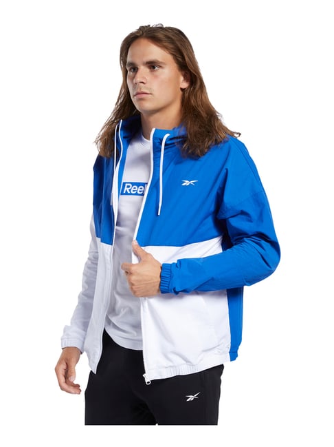 Buy Reebok Blue White Color Block Hooded Jacket for Mens Online