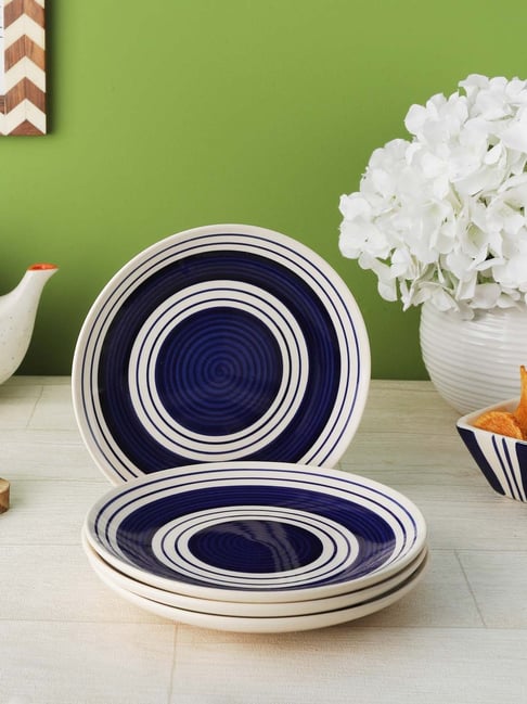 Buy VarEesha Indigo Blue Ceramic Quarter Plates Set of at Best