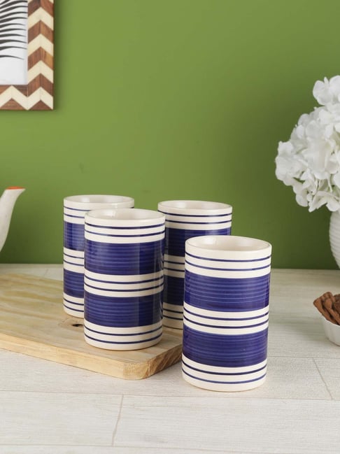 VarEesha Indigo Blue Ceramic Tumblers (200 ml) - Set of 4