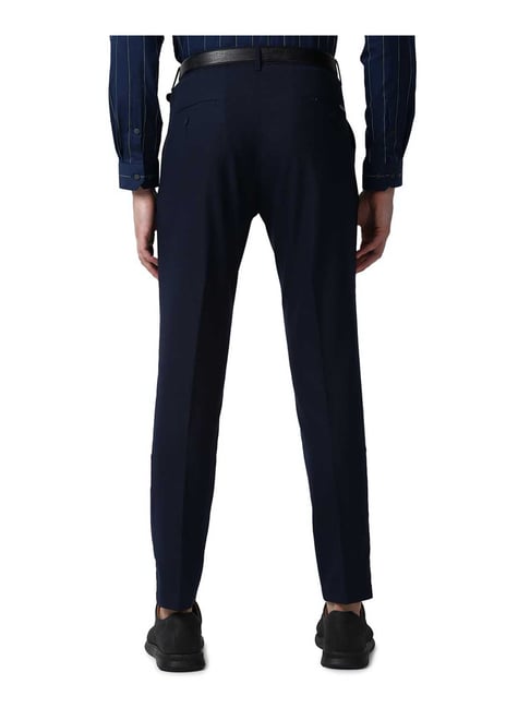 Buy Louis Philippe Ath.Work Men Navy Blue Comfort Tapered Fit Printed  Trousers - Trousers for Men 7410759 | Myntra