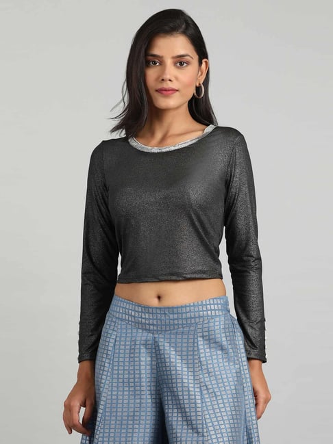 Aurelia Black Regular Fit Crop Top