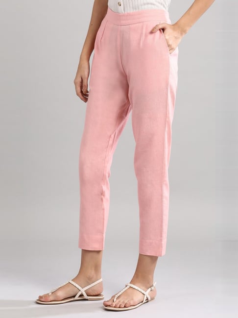 Tapered Katan Silk Gota Work Baby Pink Pant with elasticated back   Indian Dobby