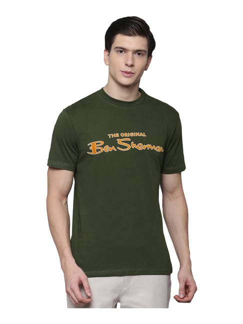 Buy Ben Sherman Olive Green Cotton Logo 