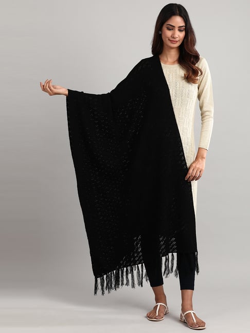 Buy Aurelia Black Woven Pattern Shawl for Women Online Tata CLiQ