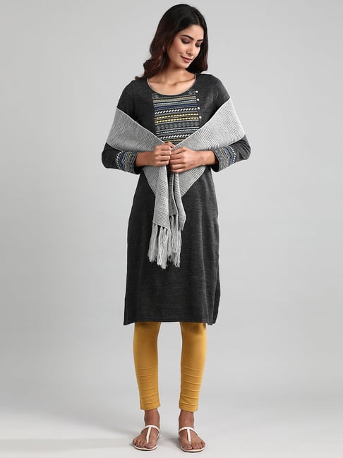 Aurelia Grey Self Design Muffler