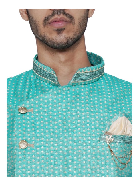 Buy Manyavar Turquoise Off White Printed Kurta Set For Men Online Tata CLiQ