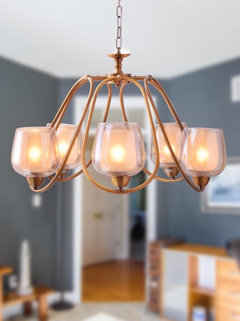Kapoor E Illuminations Lorena Golden Metal 5-Lights Modern Chandelier Light - Set of 1