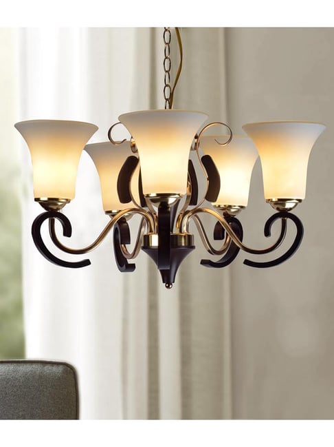 Kapoor E Illuminations Suki Gold & Black Glass 5-Lights Fusion Chandelier Light - Set of 1