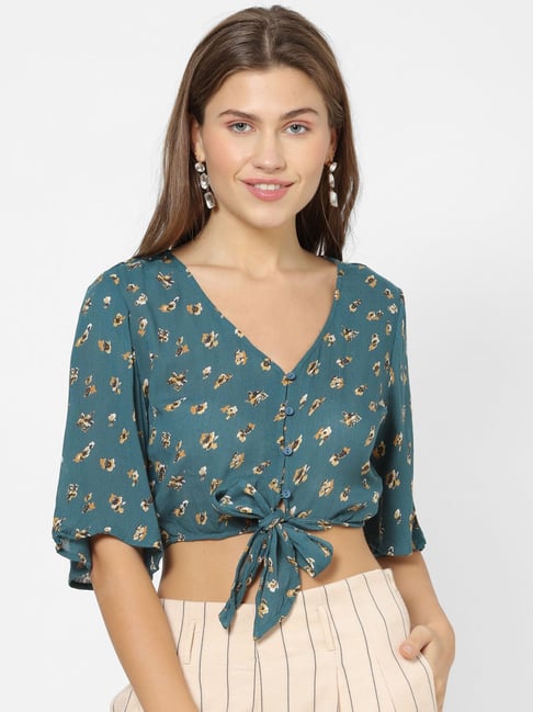 Buy Forever 21 Blue Floral Print Crop Top for Women Online Tata CLiQ - Main Image