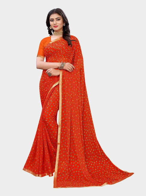 Saree Mall Orange Printed Saree With Blouse Price in India