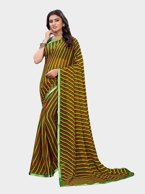 Saree Mall Green Striped Saree With Blouse Price in India