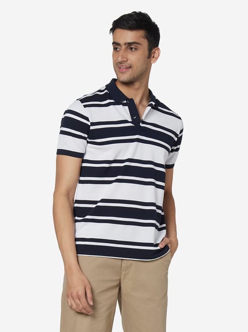 Buy WES Casuals by Westside Navy Slim Fit Striped Polo Shirt
