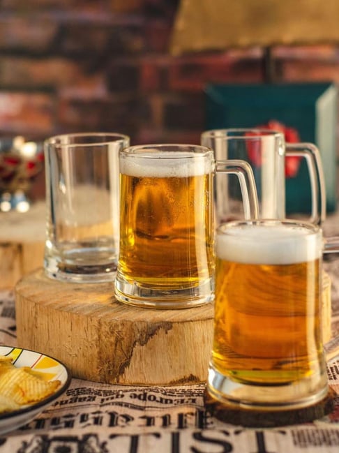 Goodhomes Transparent Glass Beer Mugs 360 ml Set of 6