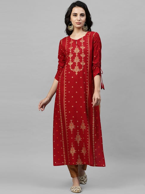 Indo Era Red Printed Straight Kurta Price in India