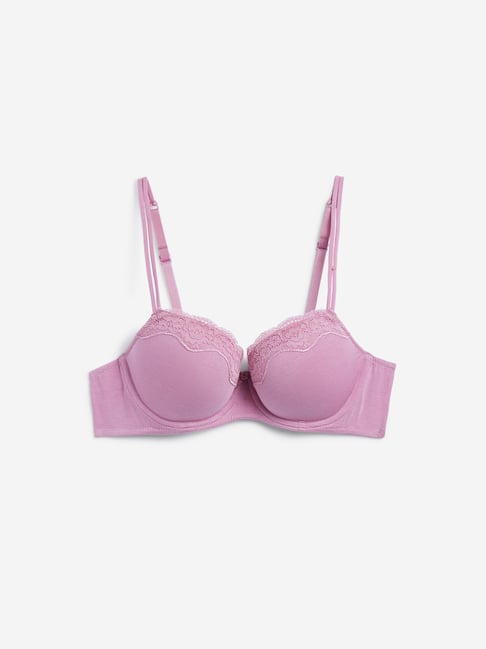 Buy Wunderlove by Westside Pink Lace-Detailed Padded Wired Bra Online ...
