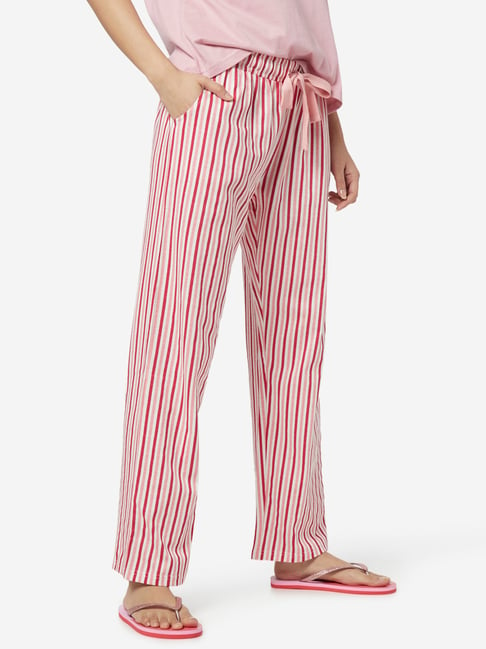 HYPERNATION Red and Black Stripe Cotton Blend Womens Pyjama HYPW03077