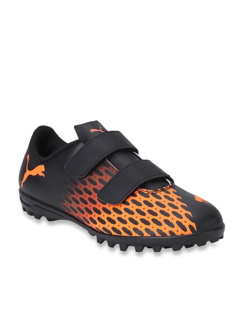 Puma Kid's Spirit III TT V Black & Shocking Orange Football Shoes