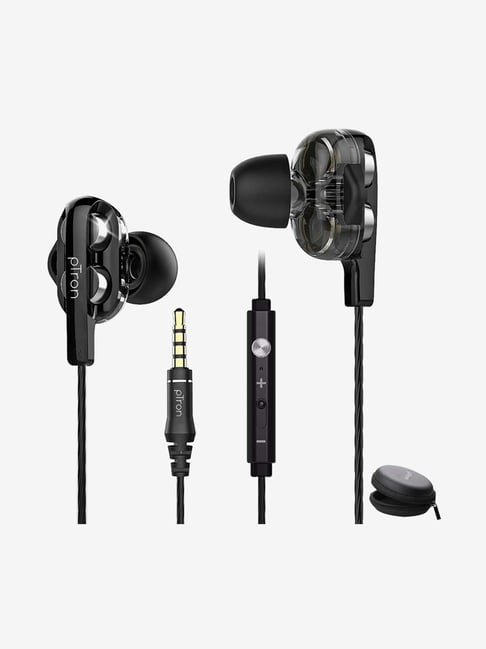 PTron Boom Pro Dual Driver Wired Earphone with Microphone Black