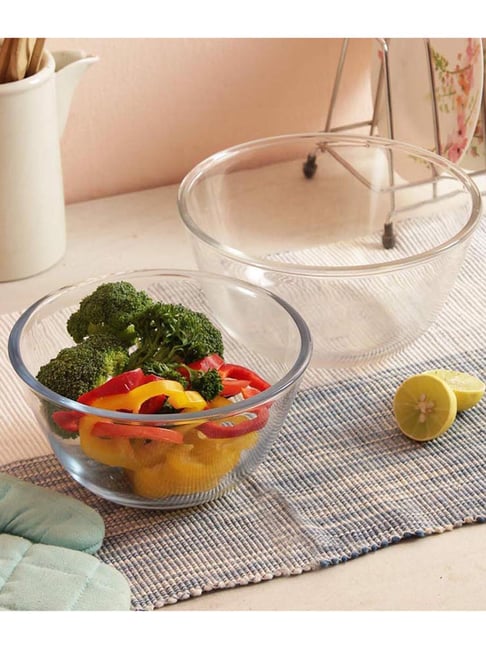 Femora Transparent Borosilicate Glass Mixing Bowls (700 ml & 2650 ml) - Set of 2