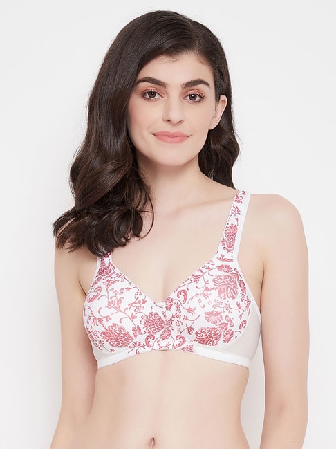 Buy Clovia White Floral Print Non Wired Padded T-Shirt Bra for