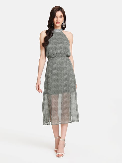Kazo Grey Self Design Empire-Line Dress Price in India