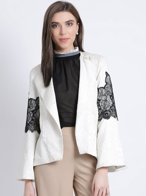 Kazo White Self Design Jacket