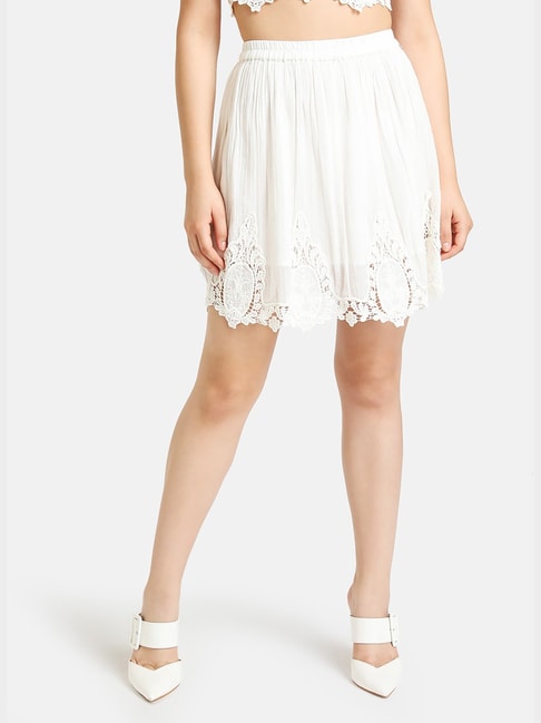 Kazo Off White Self Design Skater Skirt Price in India