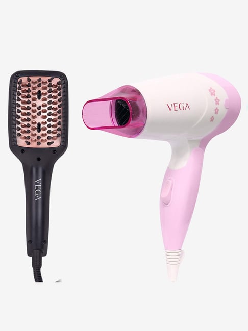 Vega X-Look Paddle VHSB-02 Straightening Brush & Insta Glam VHDH-20 Hair Dryer Combo (Multicolor)