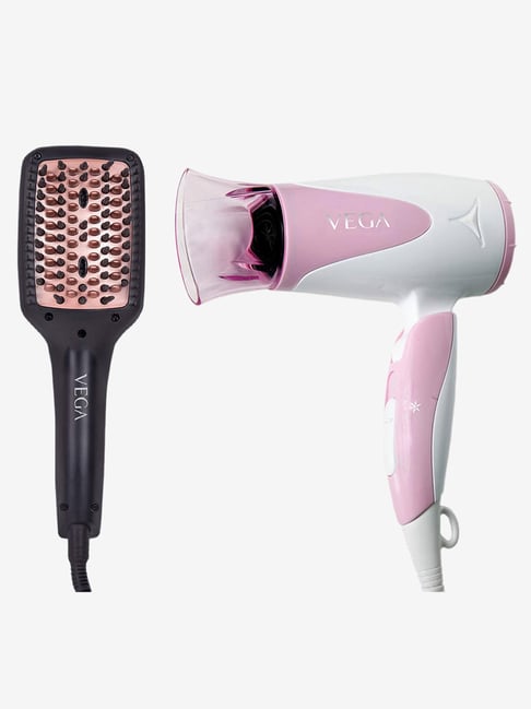 Vega X-Look Paddle VHSB-02 Straightening Brush & Blooming Air VHDH-05 Hair Dryer Combo (Multicolor)