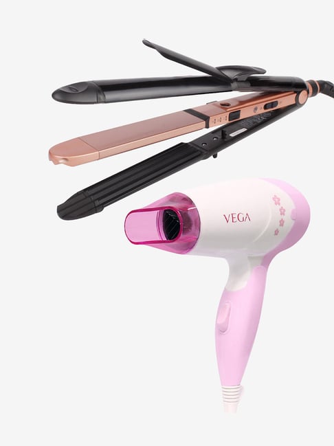 Vega 3 in 1 Keratin VHSCC-03 Hair Styler & Insta Glam VHDH-20 Hair Dryer Combo (Multicolor)