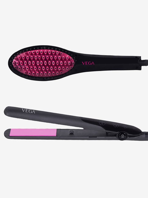 Vega X-Glam VHSB-01 Hair Straightening Brush & Adore VHSH-18 Hair Straightener Combo (Multicolor)