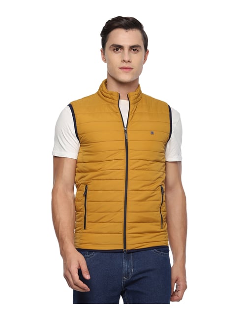 Buy Louis Philippe Yellow Sleeveless Mock Collar Jacket for Men s Online Tata CLiQ