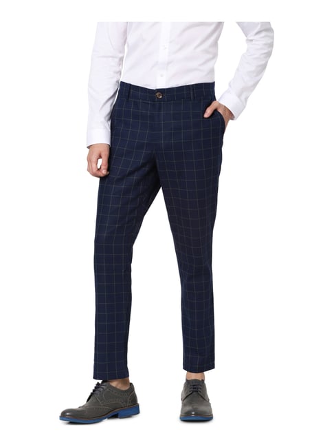 Jack & Jones Navy Slim Fit Checks Chinos