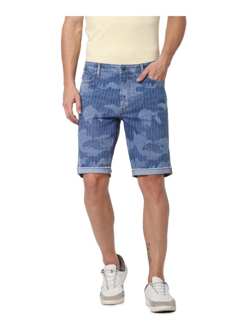 Jack & Jones Blue Cotton Regular Fit Printed Shorts