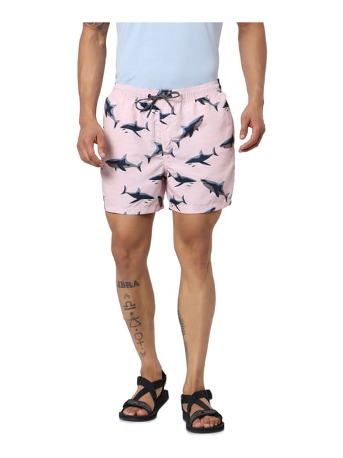 Jack & Jones Light Pink Regular Fit Printed Shorts