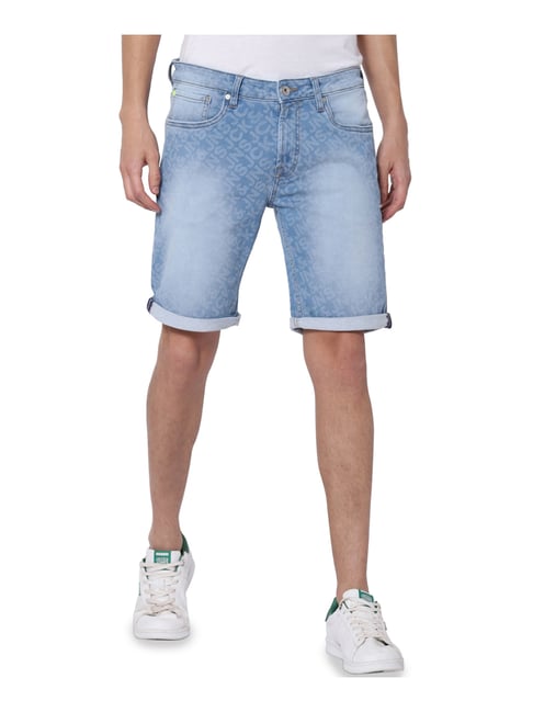 Jack & Jones Blue Cotton Regular Fit Printed Shorts